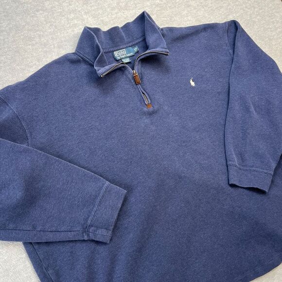 Polo Ralph Lauren Sweater Mens 3XB Blue 1/4 Zip Knit Pullover Pony Causal Jumper - Picture 1 of 8